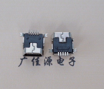 迷你Mini USB 5pin母座,短體前插後貼帶柱